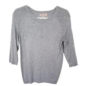 Philosophy Knitwear Women Sweater Size PS Gray Beaded Rhinestones Embellished